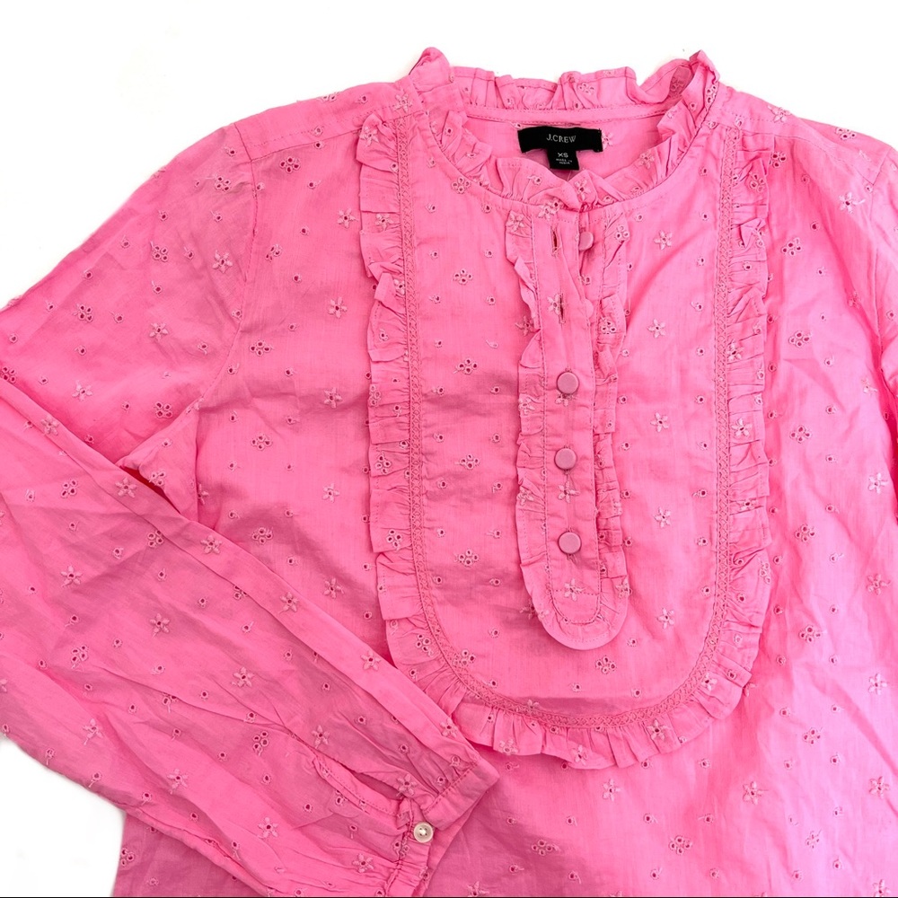 NWT J. Crew Hot Pink Eyelet Blouse XS